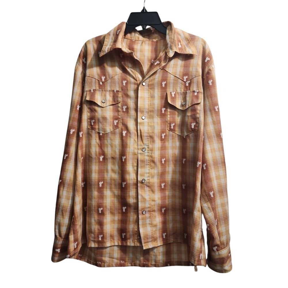 Western Plaid Shirt Long Sleeve Snap Button Cowboy Rodeo Style Size‎ XL